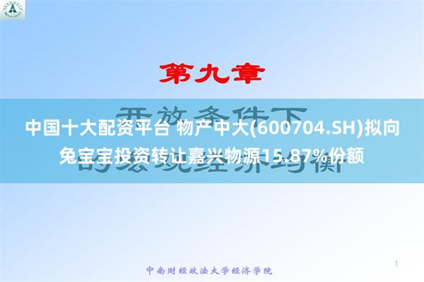 中国十大配资平台 物产中大(600704.SH)拟向兔宝宝投资转让嘉兴物源15.87%份额